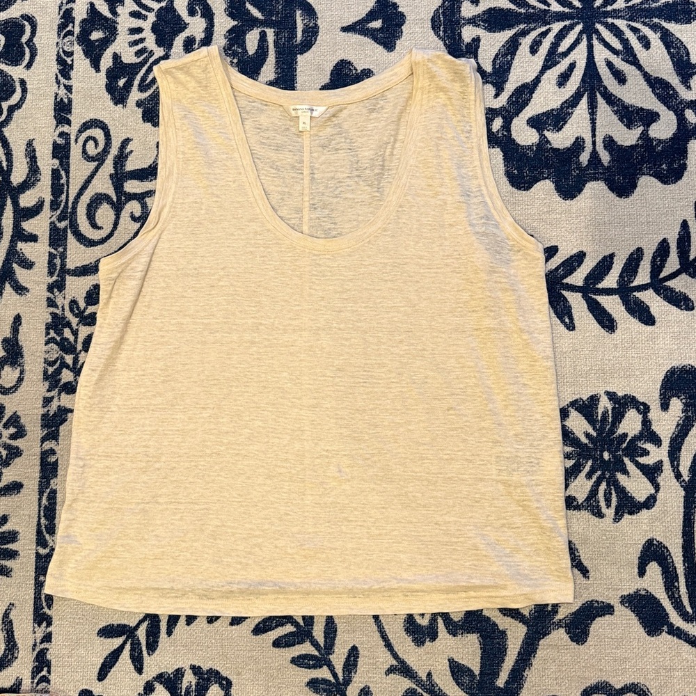 Beige Sleeveless Linen Tank Top